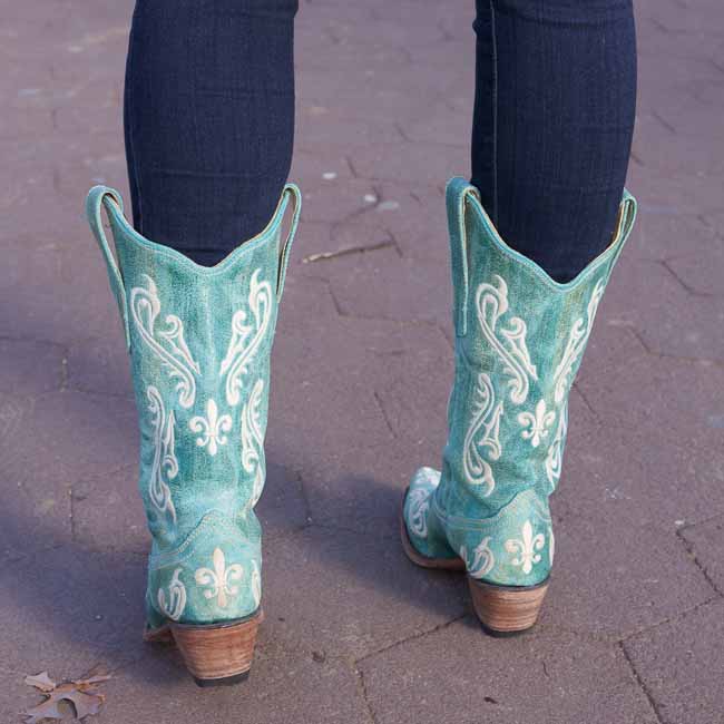 Women's Western Cowboy Boots Embroidered Green Mid-calf Boots