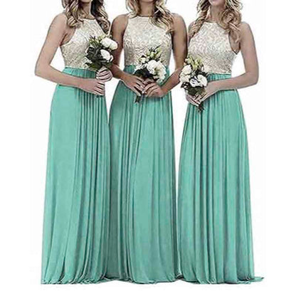 Lace Bridesmaid Dresses Sleeveless Long A Line Chiffon Wedding Guest Dresses