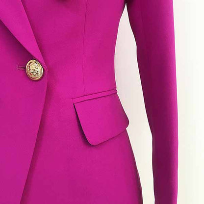 Women's Purple Magenta Luxury Fitted Double Breasted Blazer with Lion Buttons