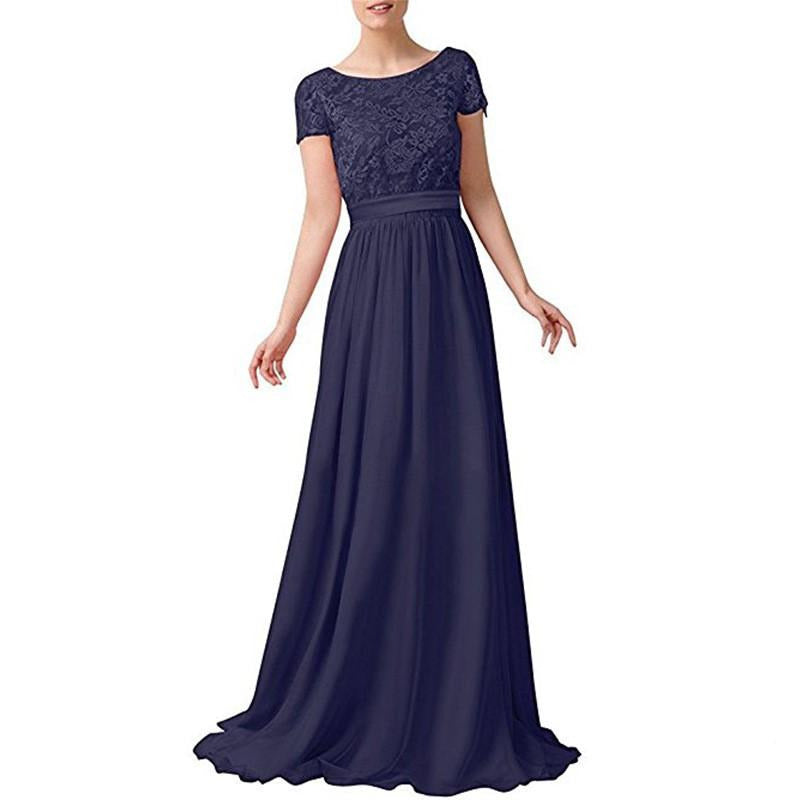 sd-hk Elegant Evening Maxi Dress Short Sleeve Long Bridesmaid Gowns