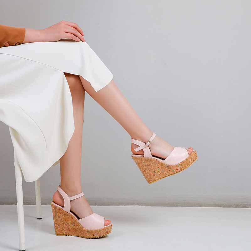 Women's Platform Dress Heels Summer Sandals Pu Wedge Chunky Heels