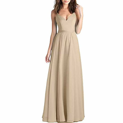 Women's V-Neck Pleated Chiffon Bridesmaid Dresses Long Prom Dress Evening Dress