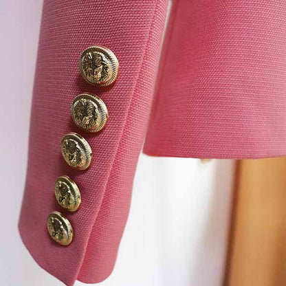 Women's Pink Coat Golden Lion Buttons Fitted Blazer Jacket