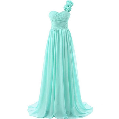 Women Flower One Shoulder Empire Waist Floor Length Bridesmaids Dress