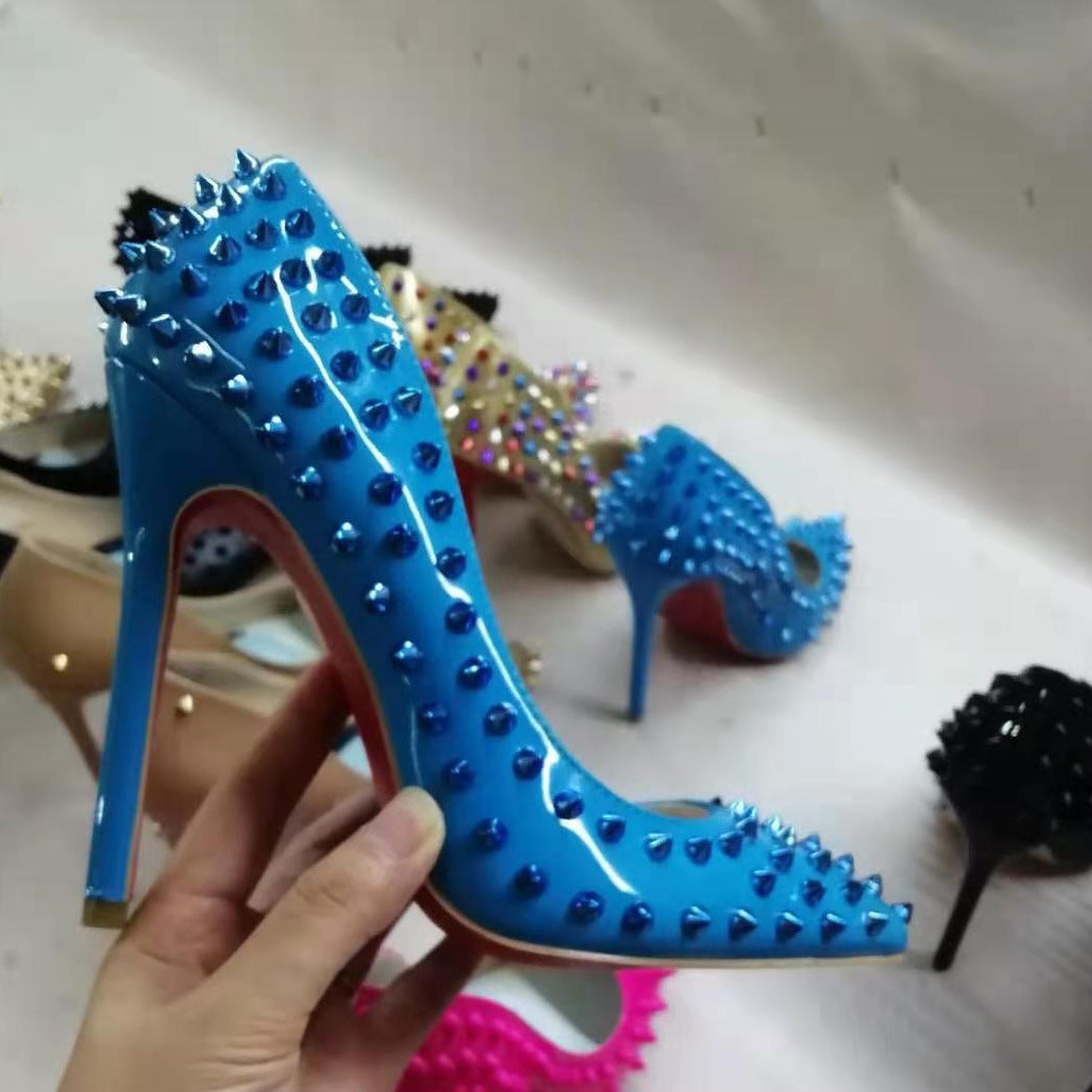Women Spikes Pumps High Heels Ripped Shoes Slip on Party Stiletto