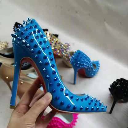 Women Spikes Pumps High Heels Ripped Shoes Slip on Party Stiletto