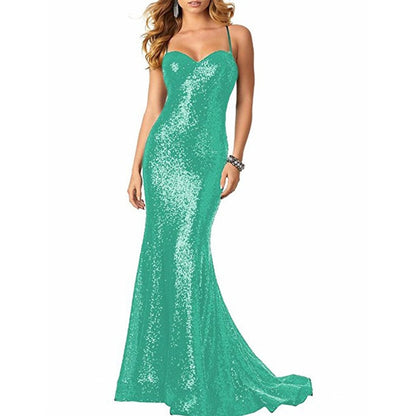 Women Sequin Gown Dress Bodycon Floor-Length Prom Gowns