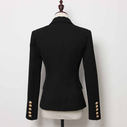 Women's Luxury Fitted Blazer Golden Lion Buttons Coat Black Custom Made Size