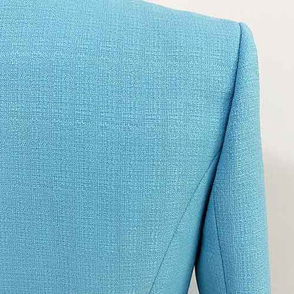 Women's Sky Blue Golden Lion Buttons Fitted Blazer Jacket