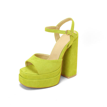 Women's Suede Sandals Platform Heels Dress Shoes Wedge Chunky Heels