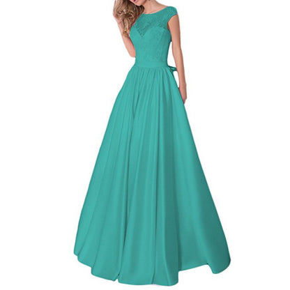 Lace A Line Bridesmaid Dress Cap Sleeve Satin Wedding Guest Dress Prom Gowns
