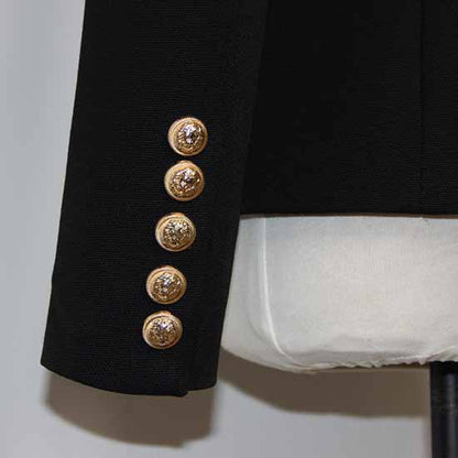 Women's Luxury Fitted Blazer Golden Lion Buttons Coat Black Custom Made Size