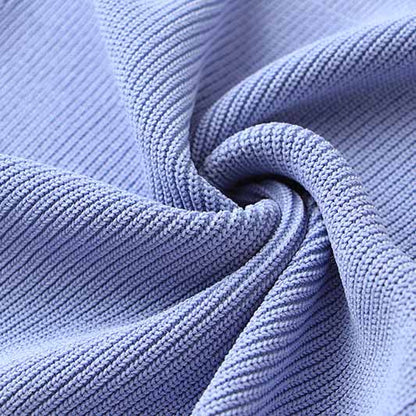 Women Lavender Button-up Knitted Minidress V Neck Mini ribbed-knit Dress