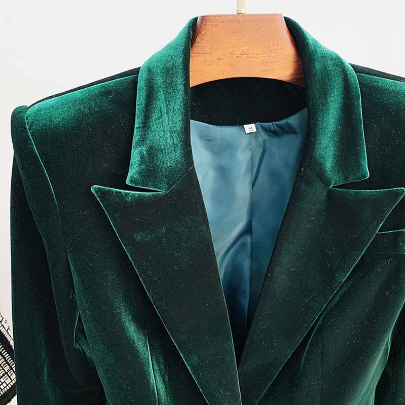 Women Velvet Green Blazer + Flare Trousers Suit