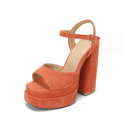Women's Suede Sandals Platform Heels Dress Shoes Wedge Chunky Heels