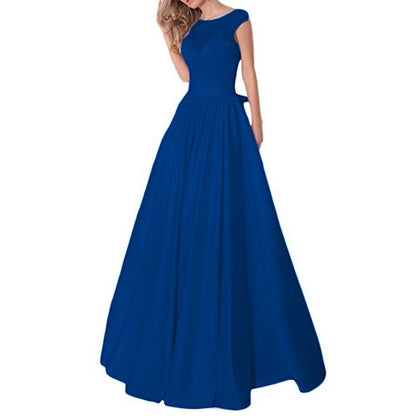 Lace A Line Bridesmaid Dress Cap Sleeve Satin Wedding Guest Dress Prom Gowns