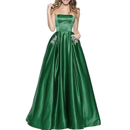 Off The Shoulder Satin Wedding Dresses With Pocket Bridesmaid Dresses