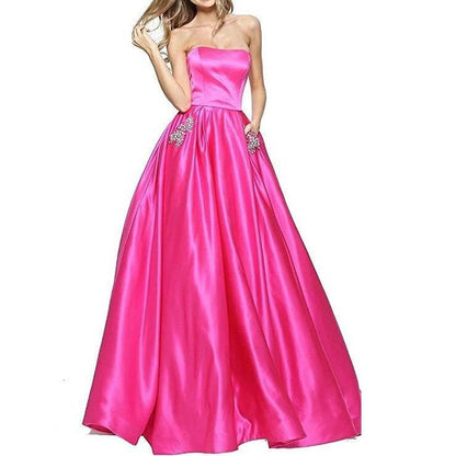 Off The Shoulder Satin Wedding Dresses With Pocket Bridesmaid Dresses