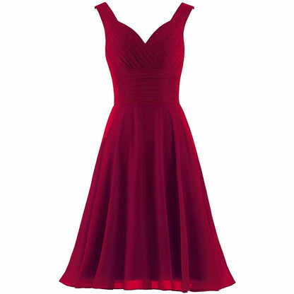 Women's V-Neck Chiffon Bridesmaid Dresses Short Prom Gown