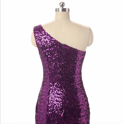 Women's One Shoulder Mermaid Prom Dress Sequin Sparkle Wedding Gowns