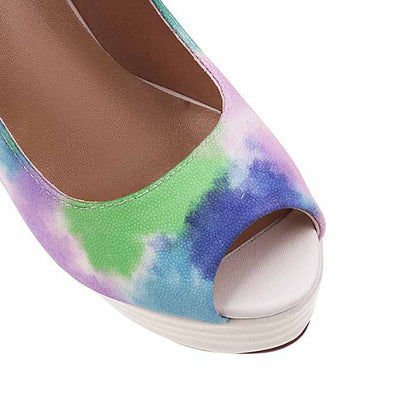 Women Peep-Toe High Heel Pump Sexy Stiletto Colorful Platform Party Dress Shoes