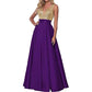 purple and gold prom dress long