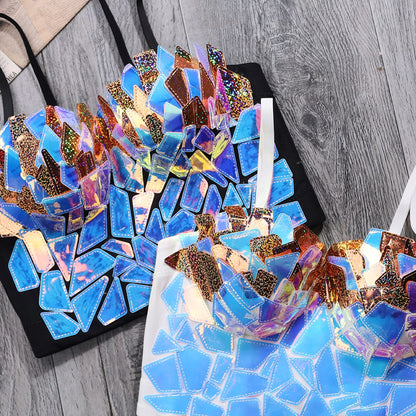 Party Corset Top Push Up Spangly Bra Club Vest For Ladies