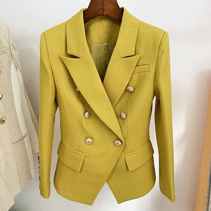 Women's Fitted Gold Lion Buttons Fitted Jacket Fluorescent Green Blazer