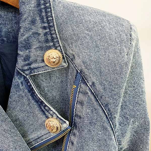 Women Denim Outerwear Blue Jean Denim Jacket Zipper Coats