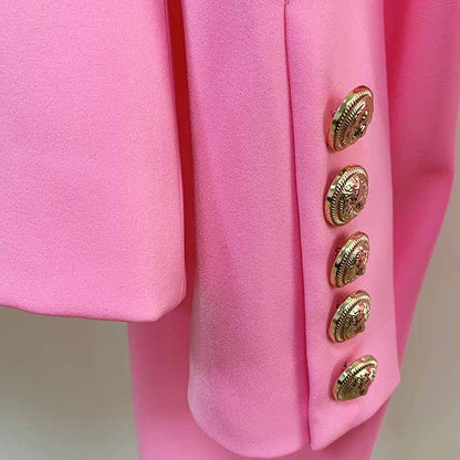 Womens Hot Pink Pantsuit Blazer + High Waist Nine-Point Suit Pants