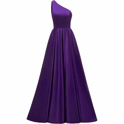 Women's One Shoulder Prom Dress Long Satin Formal Evening Ball Wedding Gowns