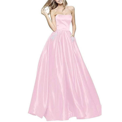 Off The Shoulder Satin Wedding Dresses With Pocket Bridesmaid Dresses