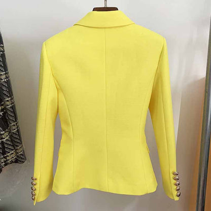 Women's Fitted Gold Lion Buttons Fitted Jacket Fluorescent Green Blazer