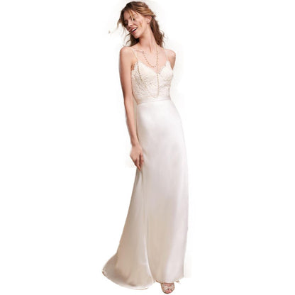 sd-hk Women V Neck Sweep Brush Train Satin Cap Sleeve Formal Plus Size Wedding Dresses with Draping