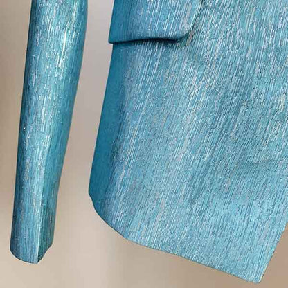 Women's Metal Lion Buttons Blue Fitted Blazer Coat