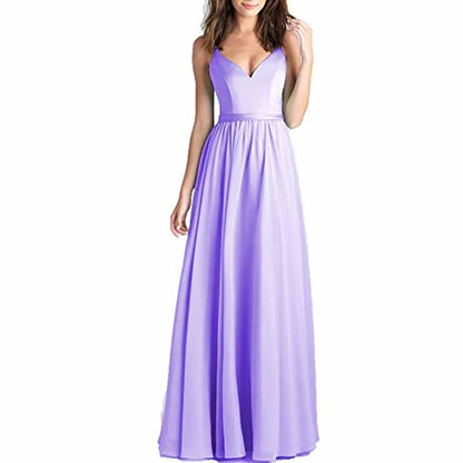 Women's V-Neck Pleated Chiffon Bridesmaid Dresses Long Prom Dress Evening Dress