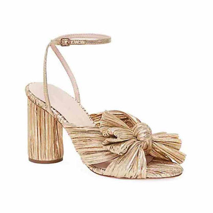 Women Pleated Knot Heeled Sandal with Ankle Strap Summer Bridesmaid Dress Shoes