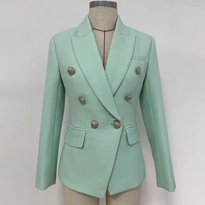 Women's Fitted Silver Lion Buttons Fitted Jacket Mint Green Blazer