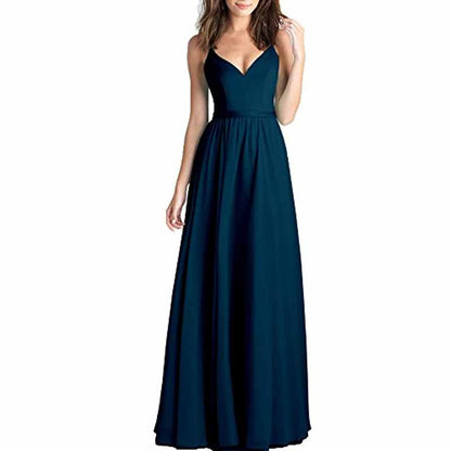 Women's V-Neck Pleated Chiffon Bridesmaid Dresses Long Prom Dress Evening Dress