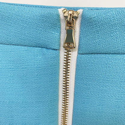 Hight Waisted Blue Formal Skirt Gold-tone Mini Skirt for Ladies