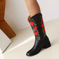 Women's Cowgirl Short Boots Embroidered Boots Chunky Black Boots