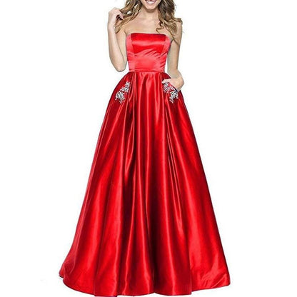 Off The Shoulder Satin Wedding Dresses With Pocket Bridesmaid Dresses