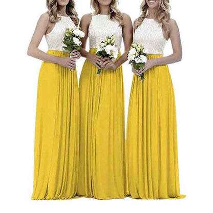 Lace Bridesmaid Dresses Sleeveless Long A Line Chiffon Wedding Guest Dresses