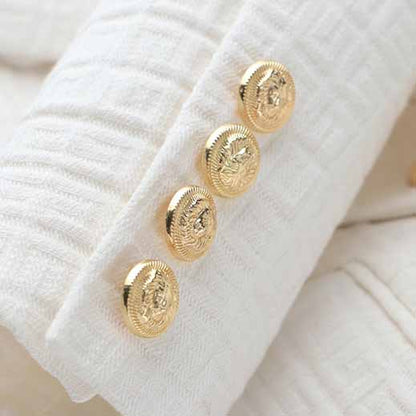 Women's Golden Lion Buttons Fitted Belted Jacket White Color Coat