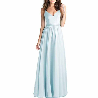 Women's V-Neck Pleated Chiffon Bridesmaid Dresses Long Prom Dress Evening Dress