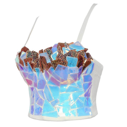 Party Corset Top Push Up Spangly Bra Club Vest For Ladies