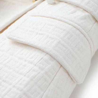 Women's Golden Lion Buttons Fitted Belted Jacket White Color Coat