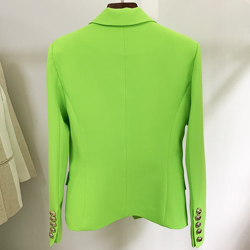 Women's Fitted Silver Lion Buttons Fitted Jacket Fluorescent Green Blazer