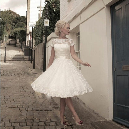 sd-hk White Short Bridesmaid Dress Short Sleeve Wedding Dress Short