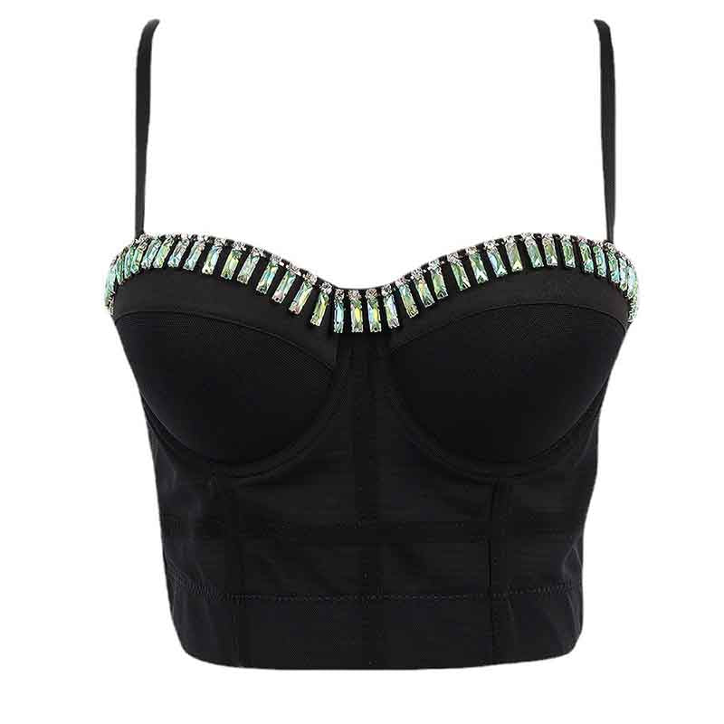 Womens Crop Tops Spaghetti Straps Beaded Push Up Corset Bra Party Top